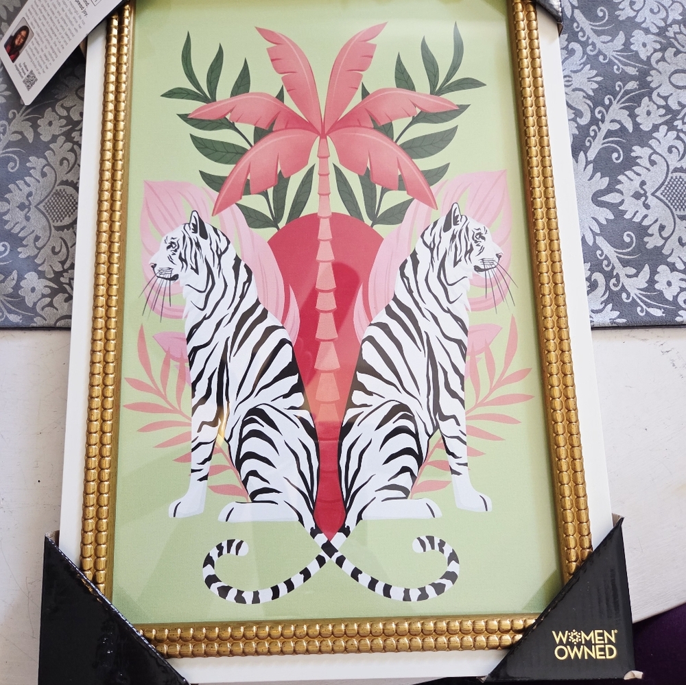 NIP Sapna Shah 2 White Tigers Wall Art 12 X 18 Inch